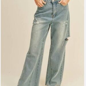 MIOU MUSE lux cut out wide leg jeans in light wash Size Small